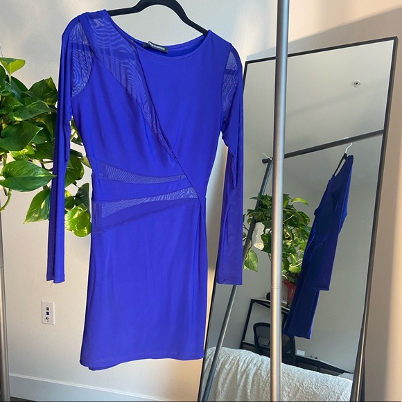Indigo mesh cut out A-Symmetrical body con dress - Foreign Exchange - Picture 3 of 5